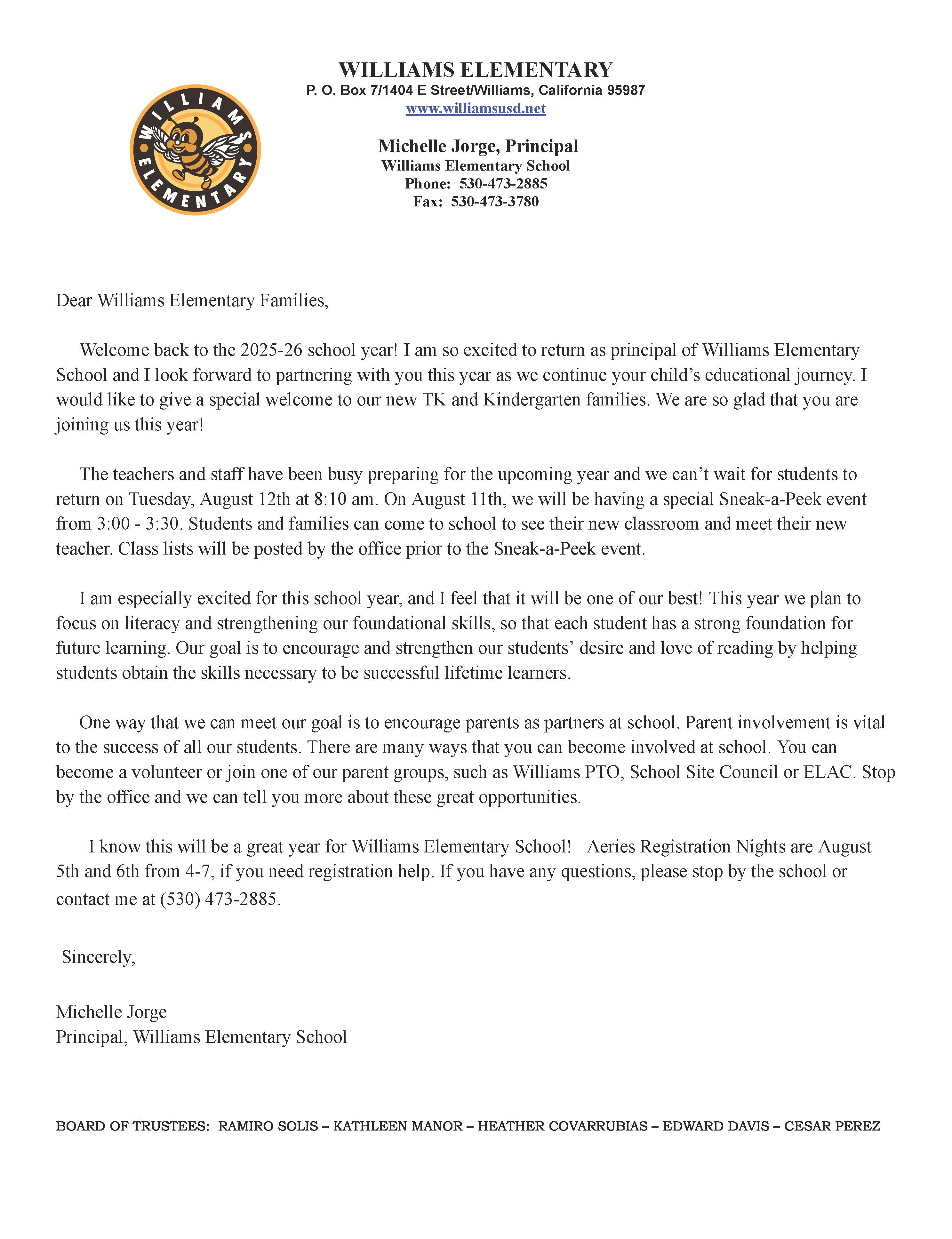 20256-26 Parent Welcome Letter